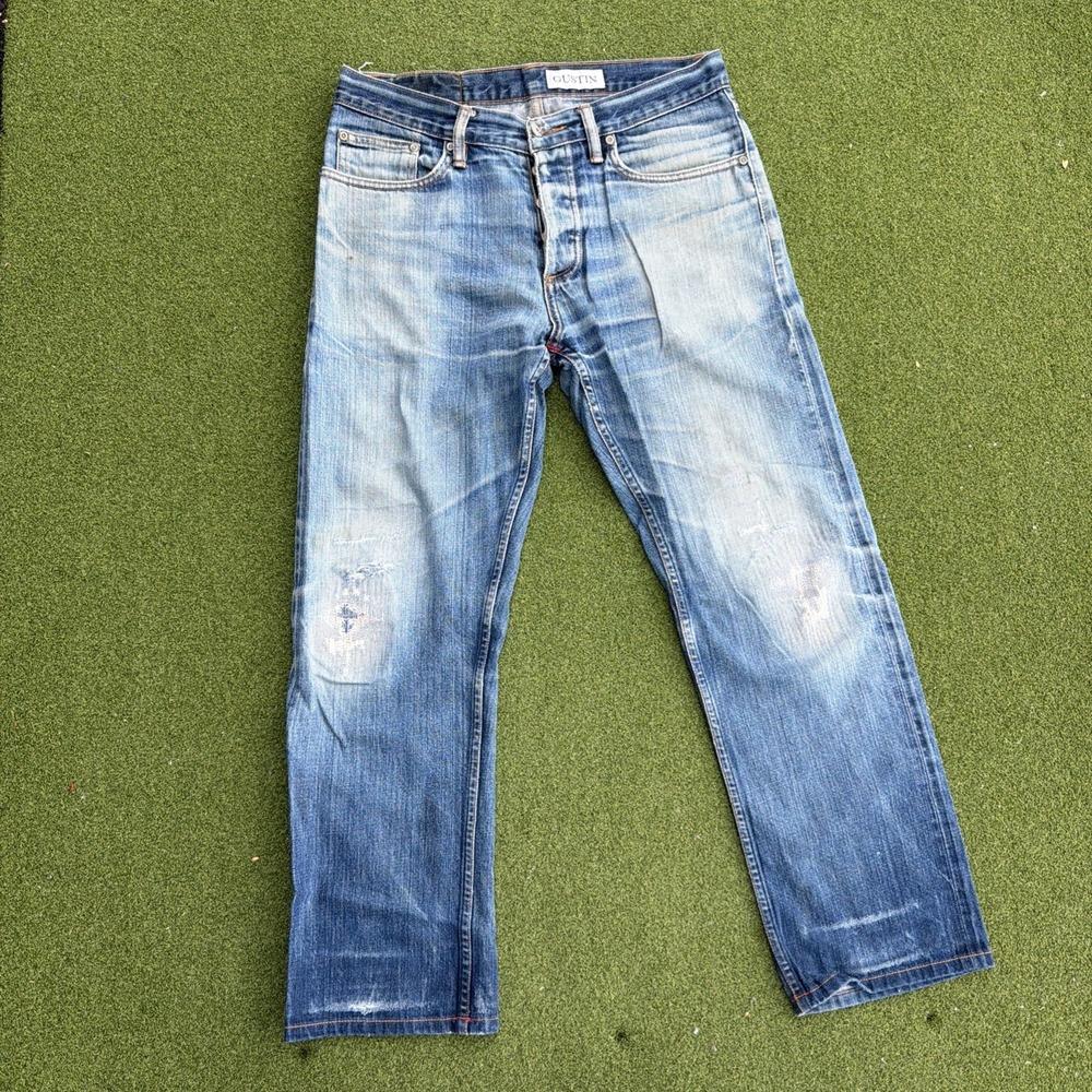 Gustin Selvedge Jeans Size 32/27 California Straight 116699 Repaired Distressed